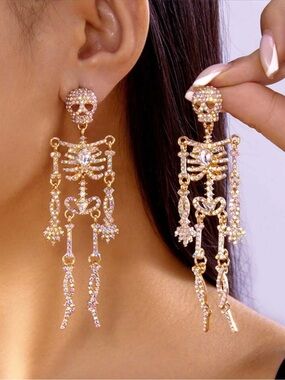2pcs Halloween Skeleton/Bone Design Earrings, Suitable For Holiday Wear